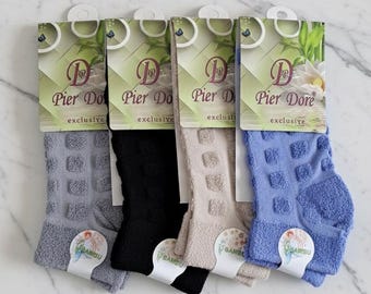 Conjunto de 4 pares de meias de tornozelo em tecido atoalhado de bambu, meias quentes de inverno, sem costura na ponta, meias macias e aconchegantes, tamanhos EU 35–40 | US Feminino 5–9 | UK Feminino 3–6,5