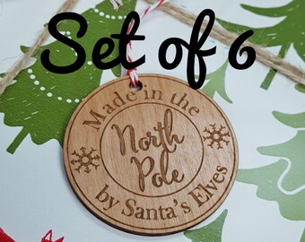 Wood Gift Tags - Made in the North Pole by Santa's Elves - Set of 6