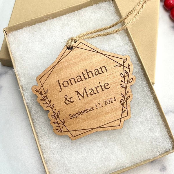 Bulk Wedding Favor Ornament - Custom Engraved Wood - Rustic Wedding - Christmas Ornament - Wholesale Pricing