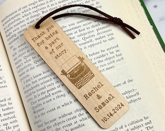 Wedding Favor Typewriter Bookmarks - Custom Quote Maple Wood - Custom Engraved Wood - Rustic Wedding