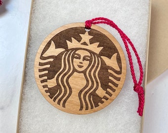 CUSTOM Starbucks Logo Ornament - Christmas Tree Ornament - Coffee Lover Gift - Personalization Available - Add Gift Card Holder