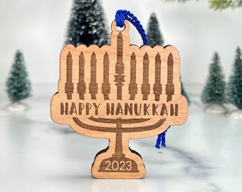 CUSTOM Happy Hanukkah Ornament - Christmas Tree Ornament - Personalization Available - Add Gift Card Holder - Menorah Candles