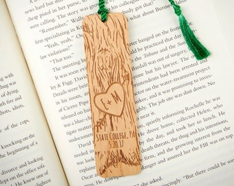 Wedding Favor Bookmarks - Custom Engraved Alder Wood - Rustic Wedding - Heart on a Tree