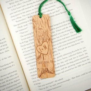 Wedding Favor Bookmarks - Custom Engraved Alder Wood - Rustic Wedding - Heart on a Tree