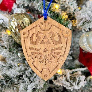 Zelda Hylian Shield Christmas Tree Ornament - Personalization Available - Add Gift Card Holder