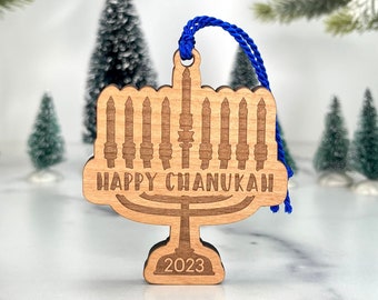 CUSTOM Happy Chanukah Ornament - Christmas Tree Ornament - Personalization Available - Add Gift Card Holder - Happy Hanukkah Menorah