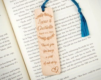 Wedding Favor Bookmarks - Custom Quote Maple Wood - Custom Engraved Wood - Rustic Wedding - Laurels with Heart