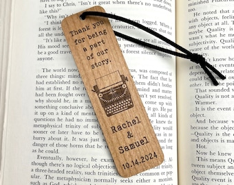 Wedding Favor Typewriter Bookmarks - Custom Quote Alder Wood - Custom Engraved Wood - Rustic Wedding