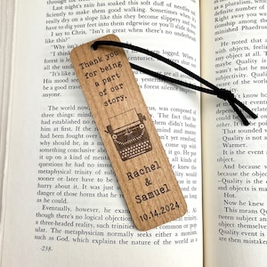 Wedding Favor Typewriter Bookmarks Custom Quote Alder Wood Custom Engraved Wood Rustic Wedding image 1