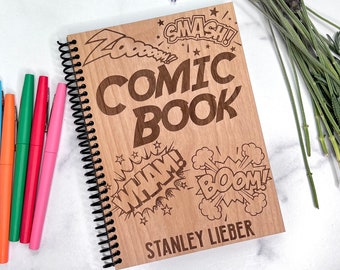 Custom Comic Book - Blank Comic Book - Laser Engraved Wood - Comic Panels - DIY Comic Book - Personalized Name