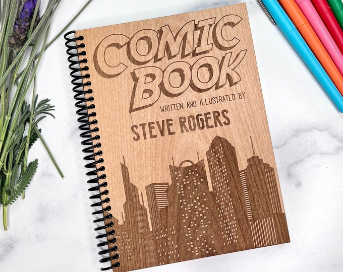 Custom Laser Engraved Wood Comic Book: City Skyline, DIY Panels