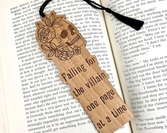 Wood Bookmark - Falling for the Villain - Laser Engraved Alder Wood Book Mark - Custom Engraving on Back