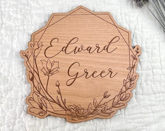 Custom Baby Announcement Sign - Laser Engraved Solid Wood - 6" x 6" - Newborn Pregnancy Birth Photo Prop - Baby Shower Gift