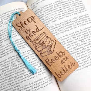 Sleep is Good Books are Better Bookmark - Laser Engraved Alder Wood - Custom Engraving on Back