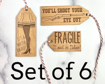 Wood Gift Tags - Christmas Story - Set of 6 - Leg Lamp - You'll Shoot Your Eye Out Kid - FRAGILE