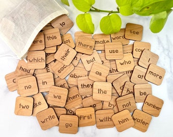 Sight Word Tiles - Laser Engraved 1.5" Wood Squares - Fry 100 - Dolch Sight Words - Custom Curriculum Available