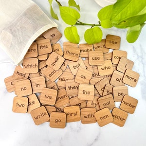 Sight Word Tiles - Laser Engraved 1.5" Wood Squares - Fry 100 - Dolch Sight Words - Custom Curriculum Available