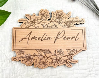 Custom Baby Announcement Sign -Laser Engraved Solid Wood - 6" x 5" - Newborn Pregnancy Birth Photo Prop - Baby Shower Gift