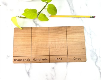 Wood Place Value Board - Counting Manipulative - Math Tool - Number Sense - Ones Tens Hundreds Thousands