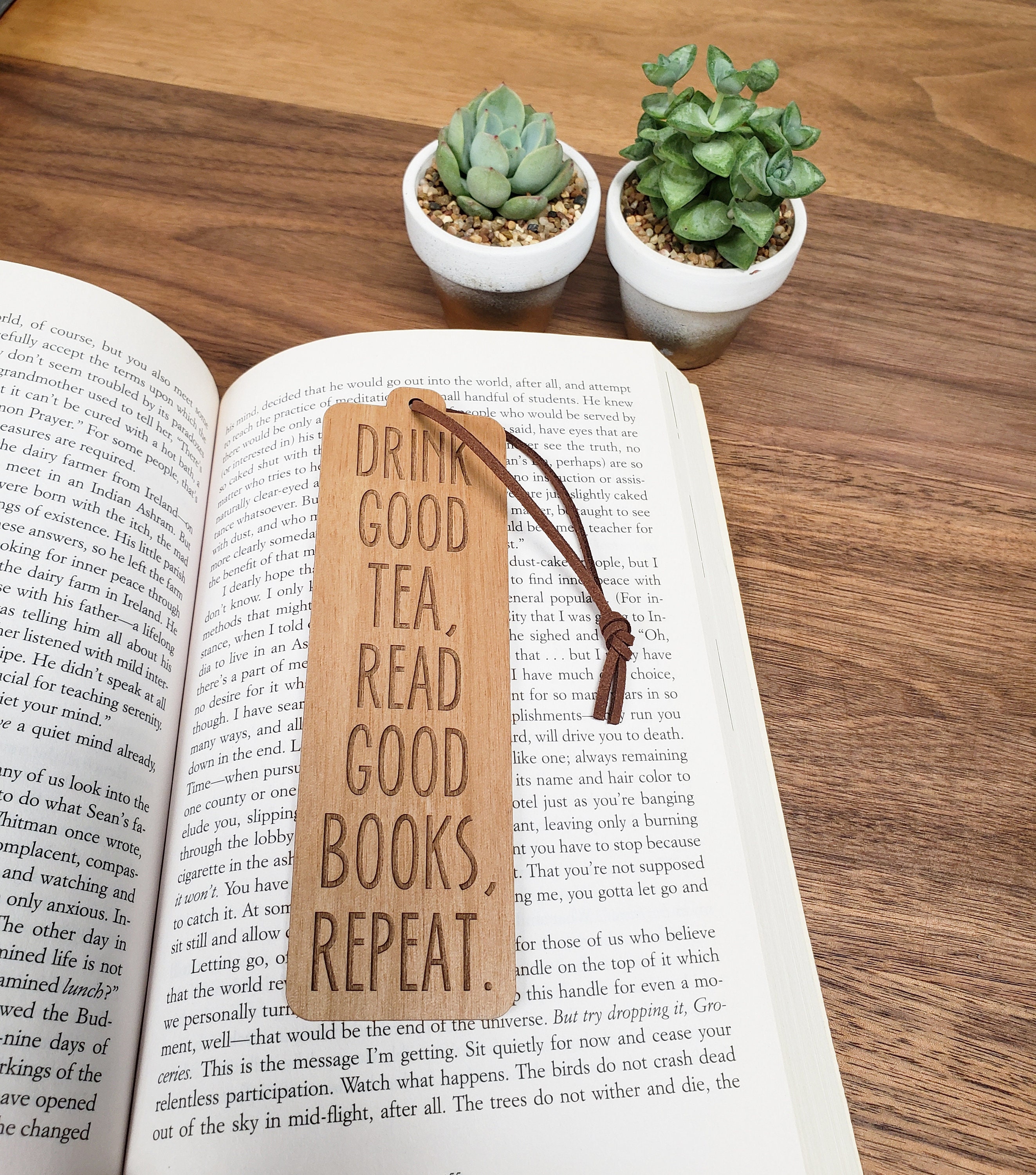 Made in The USA Wooden Book Mark with Black Tassel Laser Engraved Drink Good Coffee Read Good Books Wood Bookmark