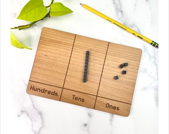 Wood Place Value Board - Counting Manipulative - Math Tool - Number Sense - Ones Tens Hundreds Thousands