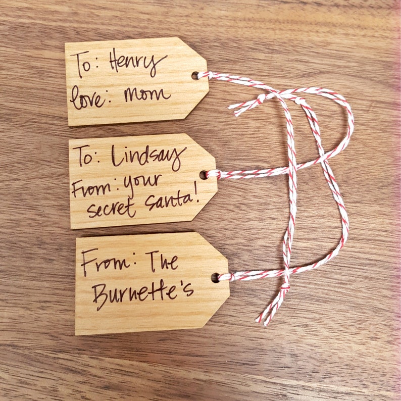 Set of 4 Wood Gift Tags Reusable Naughty or Nice Don't Get Your Hopes Up Best Present Ever This is not a puppy image 4