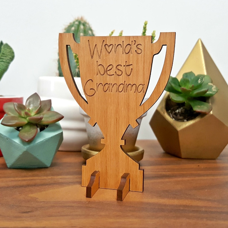 World's Best Grandma Desktop Trophy Laser Engraved Wood Etsy