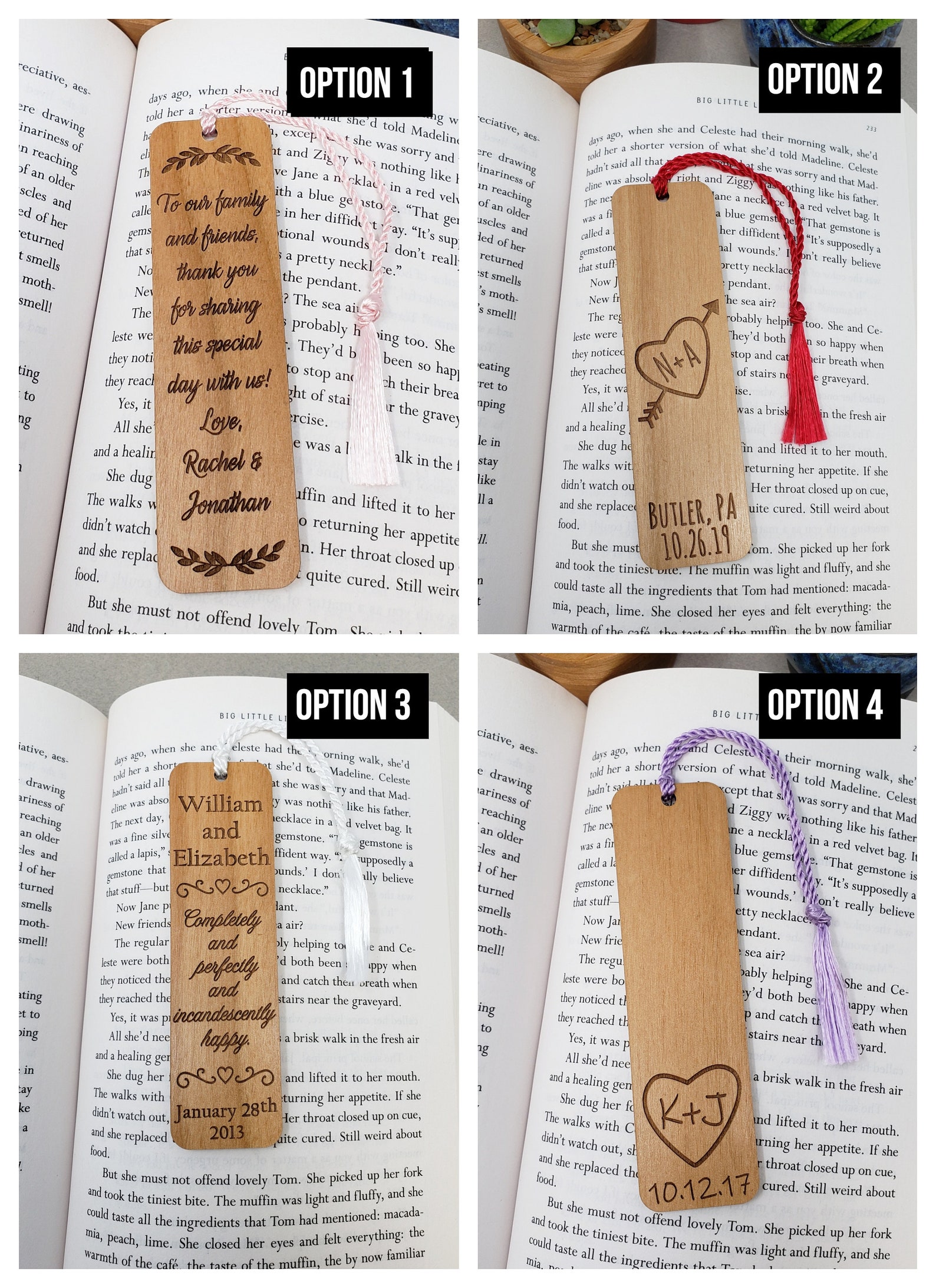 Double Sided Wedding Favor Bookmarks Custom Engraved Wood - Etsy