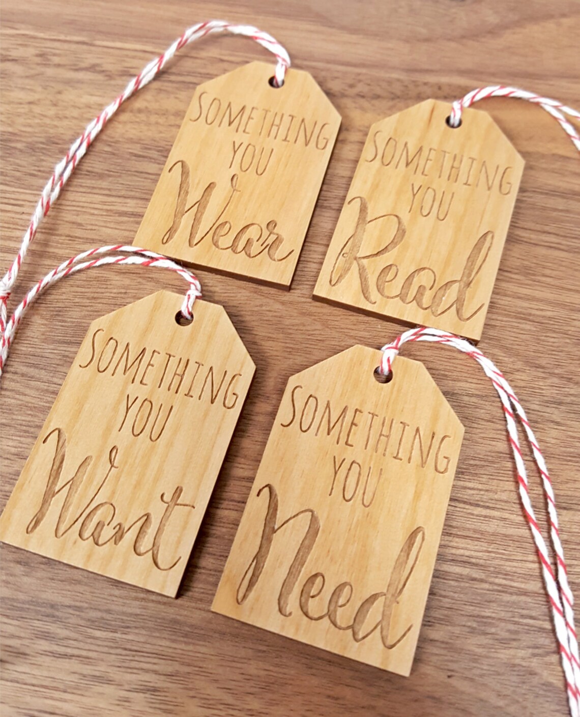 Wood Gift Tags Something You Wear Need Want Read Set of 4 Etsy