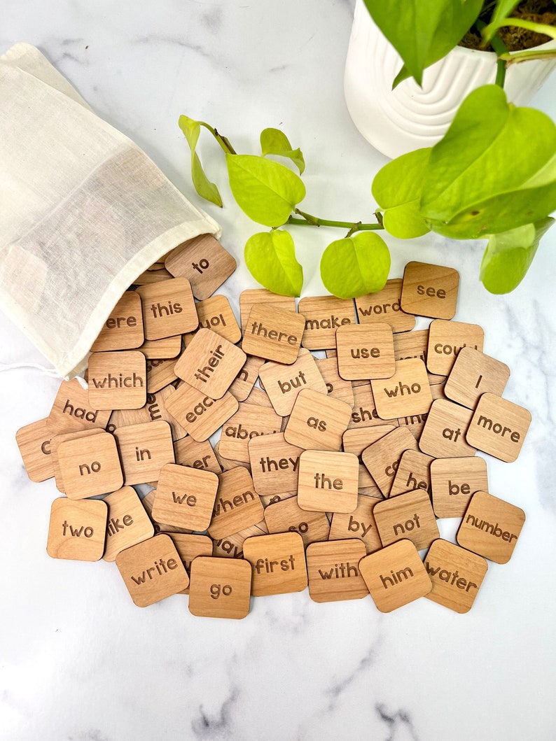 Sight Word Tiles Laser Engraved 1.5 Wood Squares Fry 100 Dolch Sight Words Custom Curriculum Available image 1