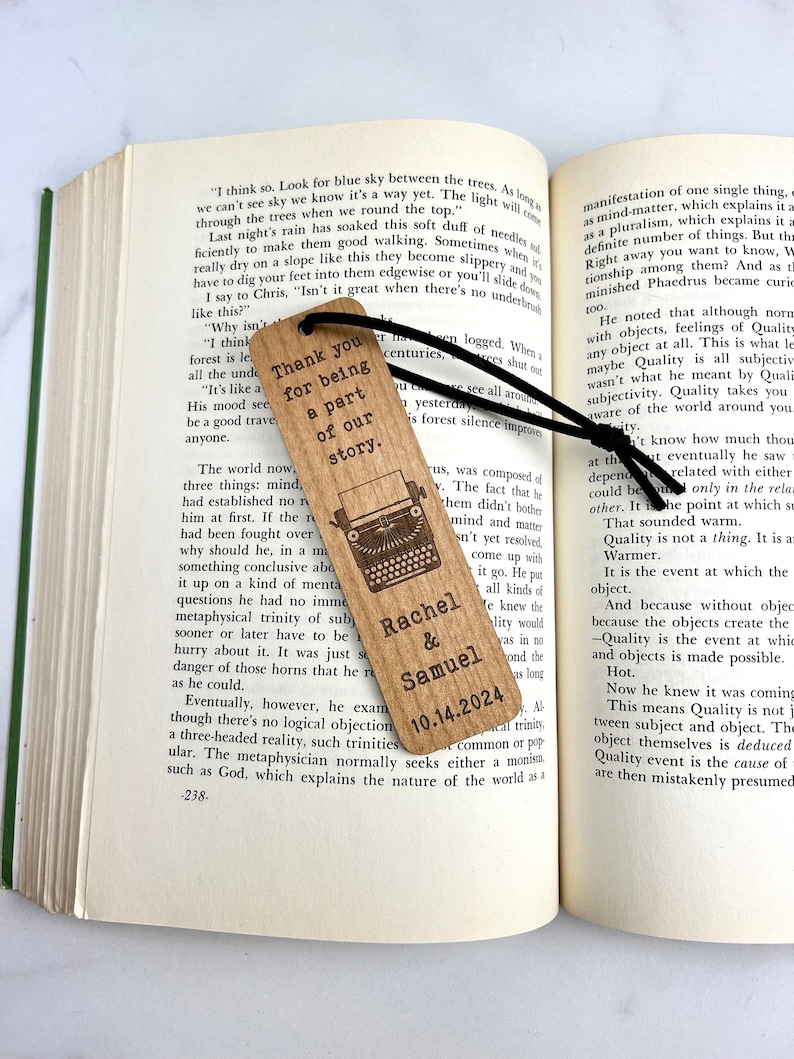 Wedding Favor Typewriter Bookmarks Custom Quote Alder Wood Custom Engraved Wood Rustic Wedding image 1