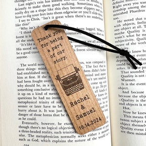 Wedding Favor Typewriter Bookmarks Custom Quote Alder Wood Custom Engraved Wood Rustic Wedding image 2