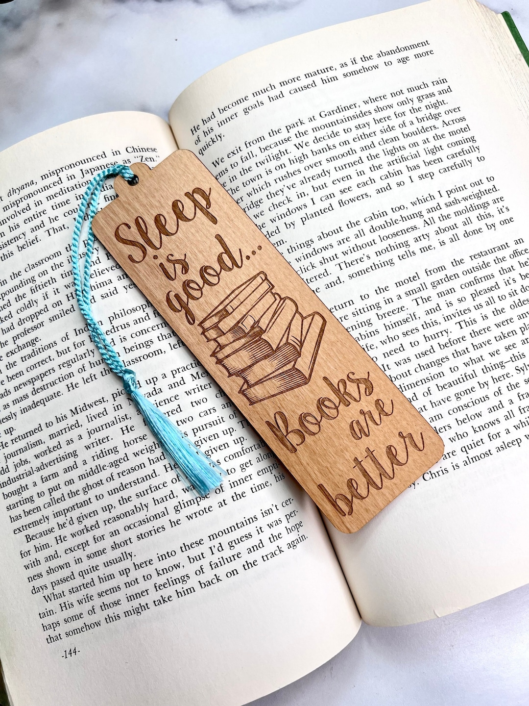 Laser Engraved Alder Wood Bookmark - Sleep is Good, Books Are Better - Etsy