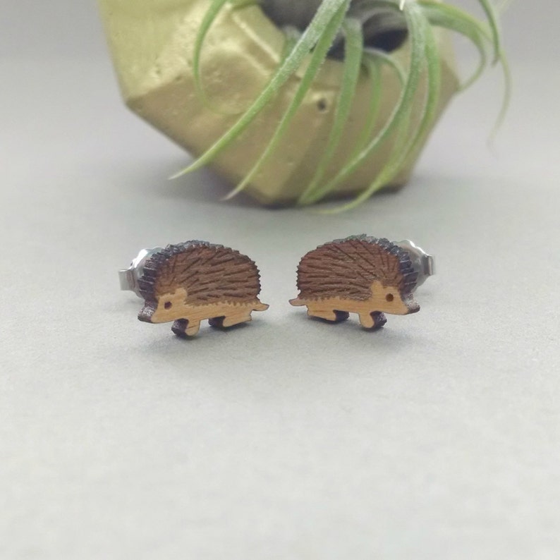 thumbnail image 2 of Hedgehog Stud Earrings – Pair – 316L Surgical Steel – Hypoallergenic – Gift Boxed 2 of 3