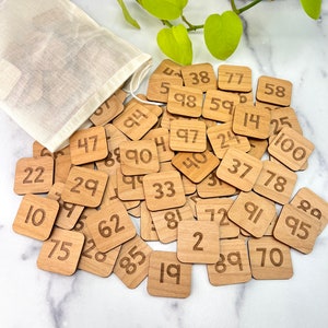 Number Tiles - Laser Engraved 1.5&quot; Wood Squares - Learn to Count - Number Sense