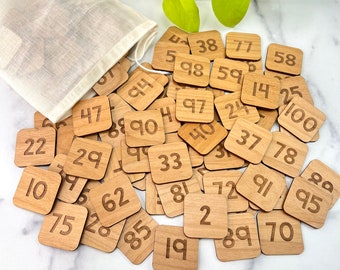 Number Tiles - Laser Engraved 1.5&quot; Wood Squares - Learn to Count - Number Sense