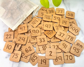 Number Tiles - Laser Engraved 1.5" Wood Squares - Learn to Count - Number Sense