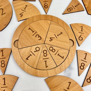 Fraction Tiles - Laser Engraved 5&quot; Wood Circle - Learn to Count - Number Sense