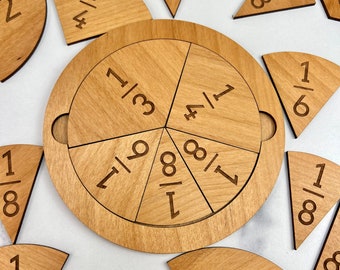 Fraction Tiles - Laser Engraved 5" Wood Circle - Learn to Count - Number Sense