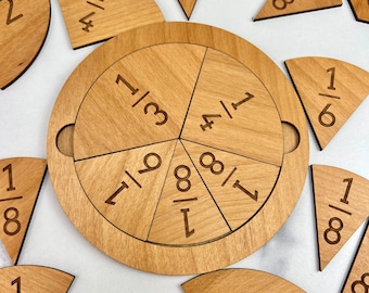 Fraction Tiles - Laser Engraved 5&quot; Wood Circle - Learn to Count - Number Sense