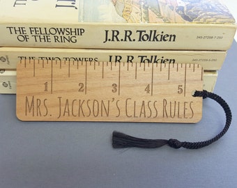 Custom Wood Ruler Bookmark - Laser Engraved Alder Wood - Custom Teacher Gift