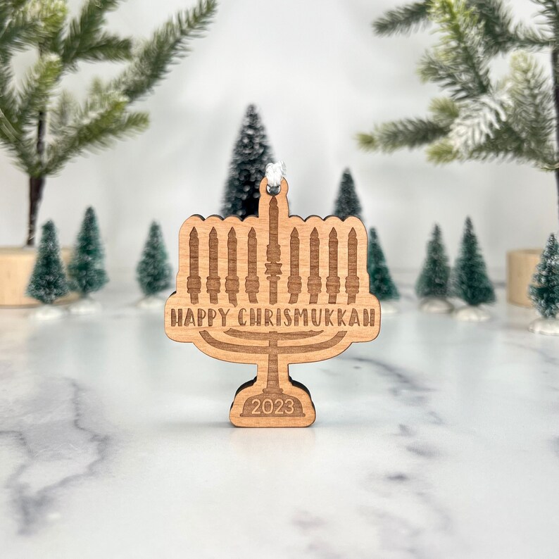 CUSTOM Happy Chrismukkah Ornament Christmas Tree Ornament Personalization Available Add Gift Card Holder Happy Hanukkah Menorah image 1