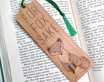 Wood Fox Bookmark - Laser Engraved Alder Wood - For Fox Sake Book Mark - Custom Engraving on Back