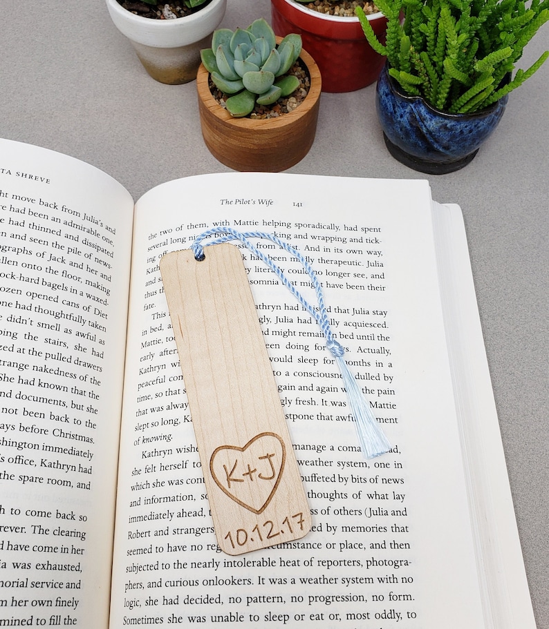 Wedding Favor Bookmarks Maple Heart Initials and Date | Etsy