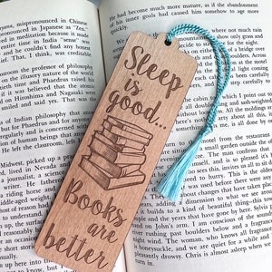 Laser Engraved Alder Wood Bookmark - Sleep is Good, Books Are Better - Etsy