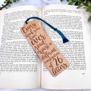 Every Book You Have Ever Read Bookmark Laser Engraved Alder Wood Book Mark Quote Custom Engraving on Back image 4