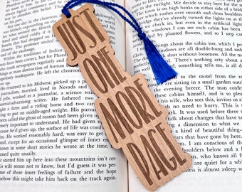 Wood Bookmark - Just One More Page - Laser Engraved Alder Wood Book Mark - Custom Engraving on Back