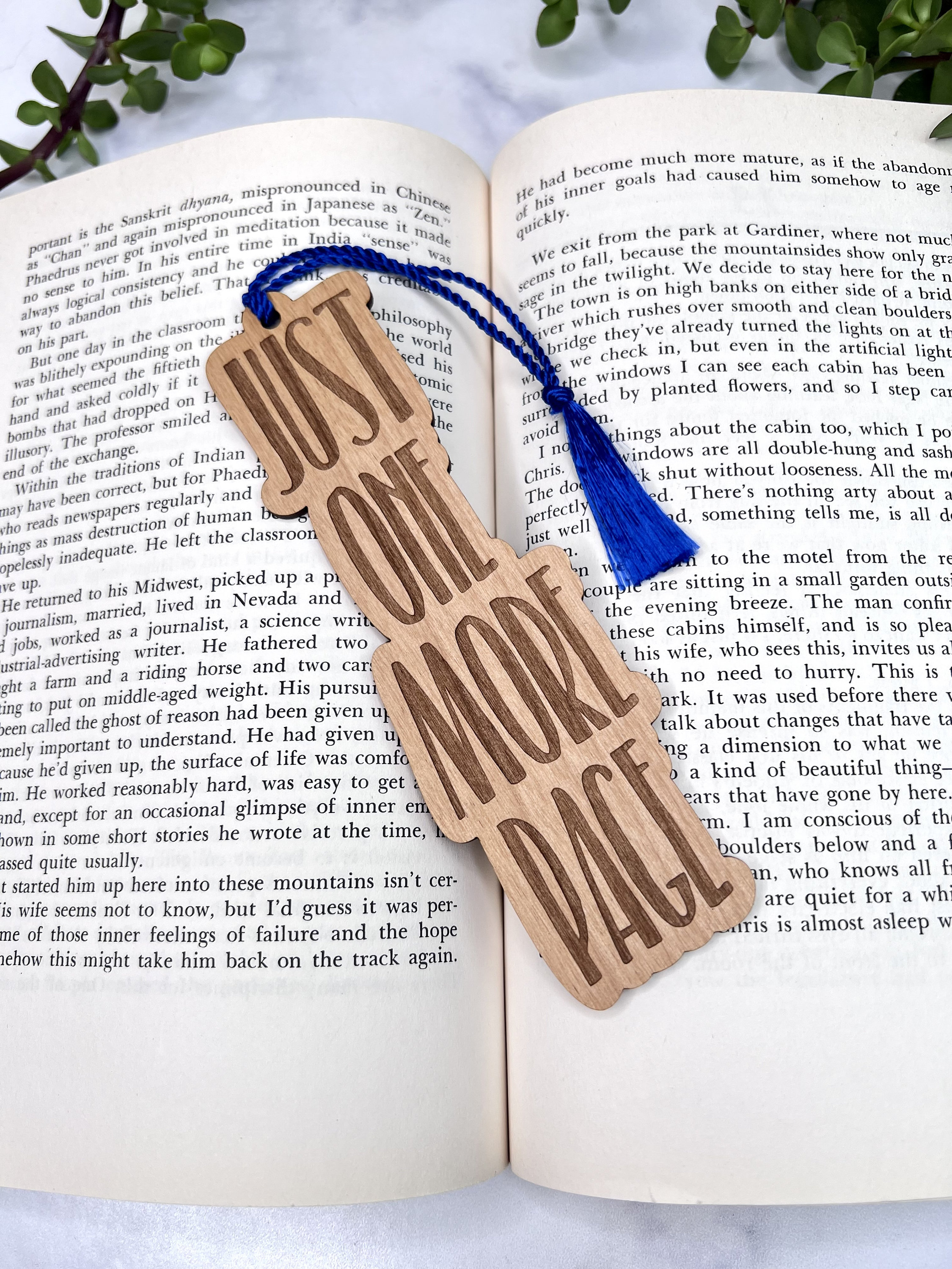 Engraved Wood Bookmark - "Just One More Page" - Alder Wood