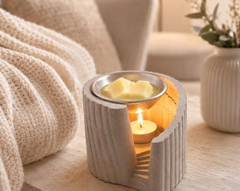 Wax Melt Starter Kit, Concrete Wax Warmer with Wax Melt and 3 Tealights, Candle Lover Gift, Handmade Scent Burner, Ready to Use Set