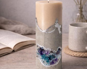 Amethyst Crystal Candle Gift, Handmade Concrete Grotto Candle, Spiritual Decor, Gift for Her, Luxury Statement Home Decor